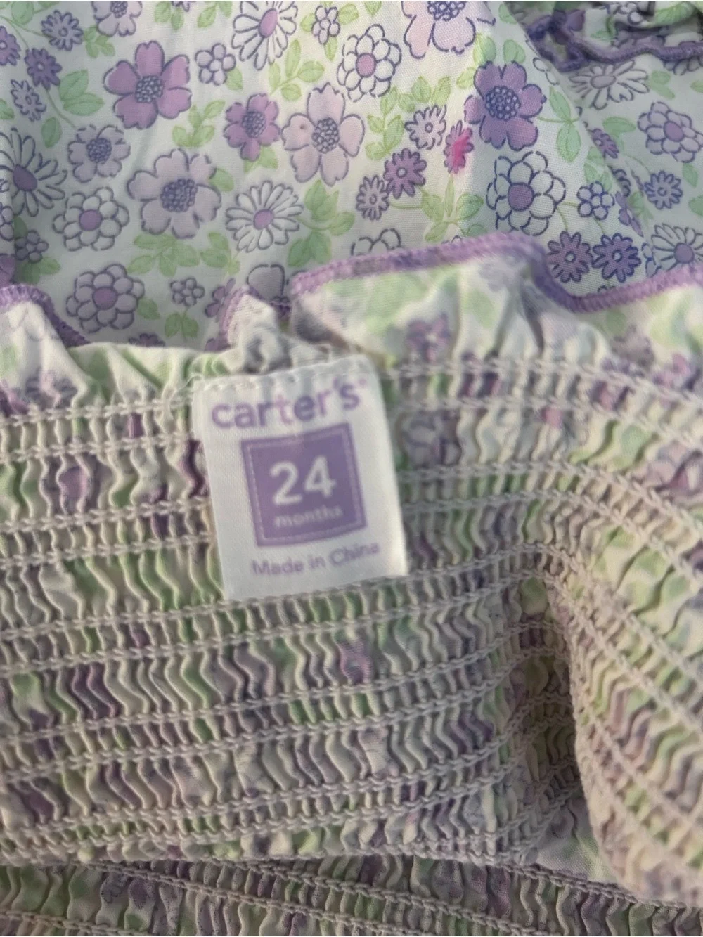 Carter's Lavender & Green Floral Smocked Dress with Ruffle Hem.    Size 24M